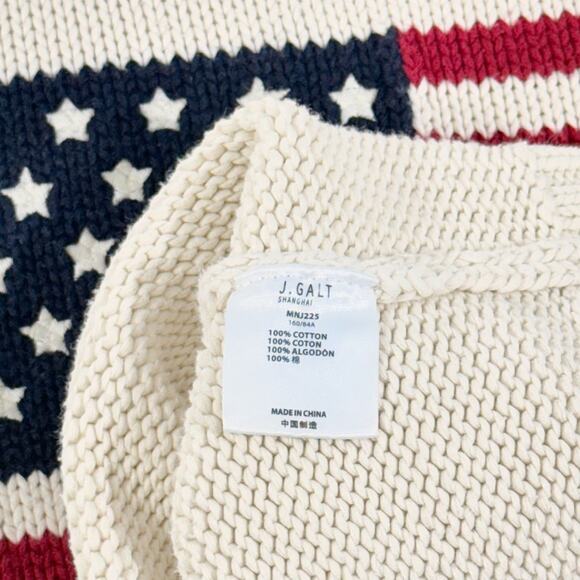 John Galt Brandy Melville Cream Ivory Cotton American Flag Sweater USA OS Preppy - Picture 5 of 8